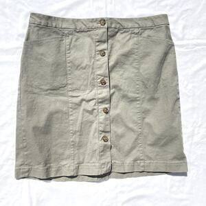 Duluth Trading Co Workday Warrior Chino Skirt Womens 16 Khaki Green Button Front